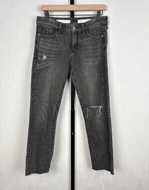 Anthropologie Pilcro Slim Boyfriend Jeans Womens 26 Black Raw Hem Grunge Edgy